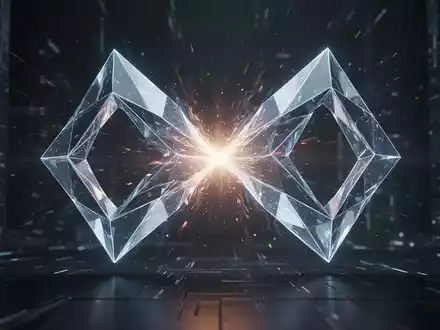 Zwei abstrakte, leuchtende geometrische Formen verschmelzen zu einer einzigen, nahtlosen Form, die eine Fusion darstellt. - Foto: über boerse-global.de