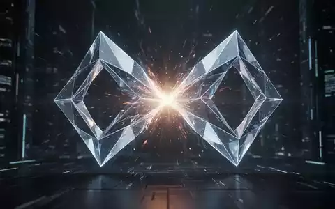 Zwei abstrakte, leuchtende geometrische Formen verschmelzen zu einer einzigen, nahtlosen Form, die eine Fusion darstellt. - Foto: über boerse-global.de