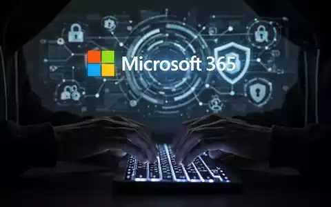 Hackerhände auf einer Tastatur, mit holografischem Microsoft 365-Logo und Netzwerksicherheitssymbolen im Hintergrund, die eine Cybersicherheitsbedrohung darstellen. - Foto: über boerse-global.de