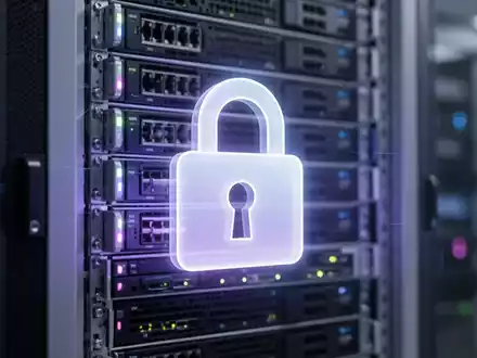 Leuchtendes digitales Vorhängeschloss-Symbol vor verschwommenen Server-Racks in einem modernen Rechenzentrum, Symbol für Datenschutz. - Foto: über boerse-global.de