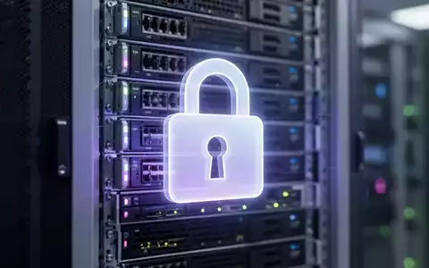 Leuchtendes digitales Vorhängeschloss-Symbol vor verschwommenen Server-Racks in einem modernen Rechenzentrum, Symbol für Datenschutz. - Foto: über boerse-global.de