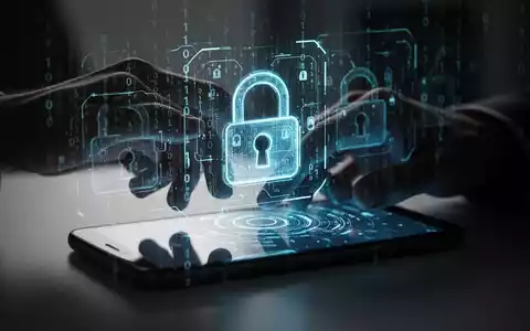 Eine Hand interagiert mit einer holografischen Oberfläche, die digitale Schlösser und Binärcode zeigt, was Android-Datenschutz und -Sicherheit darstellt. - Foto: über boerse-global.de