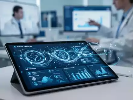 Digitales Tablet mit medizinischen Daten und Diagrammen, unscharfer Hintergrund einer Arztpraxis. Steht für Online-Medizindienste. - Foto: über boerse-global.de