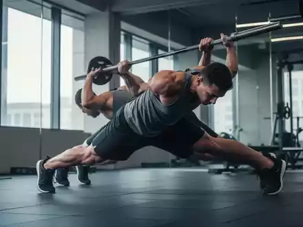 Eine Person führt eine Calisthenics-Übung in einem modernen Fitnessstudio durch, die Muskeldefinition betont. - Foto: über boerse-global.de