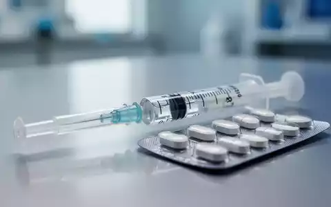 Eine Nahaufnahme einer modernen medizinischen Spritze und einer Packung Tabletten auf einer sterilen Oberfläche, die Präzision und medizinische Behandlung symbolisiert. - Foto: über boerse-global.de