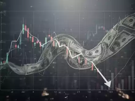 Ein abstraktes Bild, das einen nach unten gerichteten Finanztrend darstellt, mit Elementen, die Geldabflüsse symbolisieren. - Foto: über boerse-global.de
