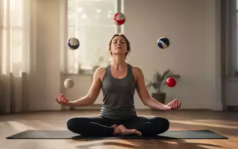 Eine Person in einer Yoga-Pose, umgeben von drei schwebenden Jonglierbällen, die Achtsamkeit und Bewegung symbolisieren. - Foto: über boerse-global.de