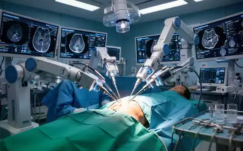 Ein hochmoderner Operationssaal mit robotischer Chirurgieausrüstung, die auf einen Patientenbereich für Prostatakrebsbehandlungen fokussiert ist. - Foto: über boerse-global.de