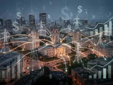 Eine grafische Darstellung von Energieflüssen in einer Stadt, die Einsparungen und finanzielle Auswirkungen symbolisiert. - Foto: über boerse-global.de