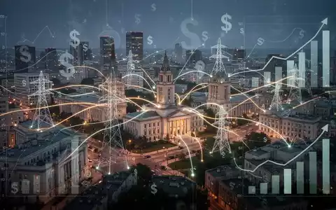 Eine grafische Darstellung von Energieflüssen in einer Stadt, die Einsparungen und finanzielle Auswirkungen symbolisiert. - Foto: über boerse-global.de