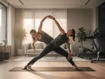 Eine Person führt eine Dehnübung in einem modernen Heim-Fitnessraum mit sanftem Morgenlicht aus. - Foto: über boerse-global.de