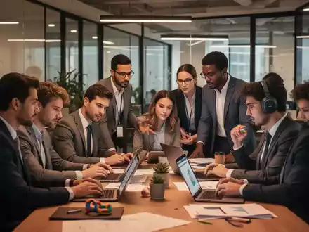 Eine vielfältige Gruppe von Fachkräften arbeitet in einem modernen Büro, einige kollaborieren, andere konzentrieren sich, mit subtilen Hinweisen auf Neurodiversität. - Foto: über boerse-global.de