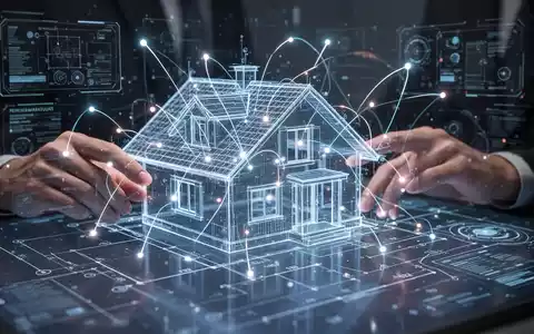 Digitale Oberfläche mit Hausgrundriss und leuchtenden Datenpunkten, Symbol für die Digitalisierung von Immobiliendienstleistungen. - Foto: über boerse-global.de