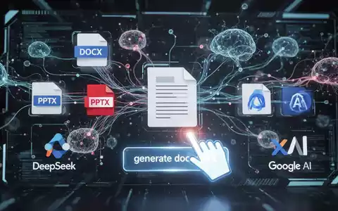 Digitale Oberfläche mit Dokumentsymbolen, KI-Netzwerkvisualisierungen und Logos von DeepSeek, Google AI und xAI, die neue KI-Funktionen darstellen. - Foto: über boerse-global.de