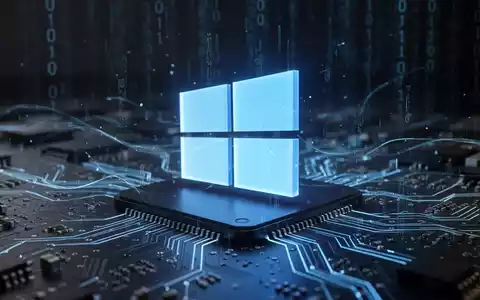 Leuchtend blaues Windows-Logo auf dunkler, futuristischer Platine mit digitalen Linien, symbolisiert ein Technologie-Update. - Foto: über boerse-global.de
