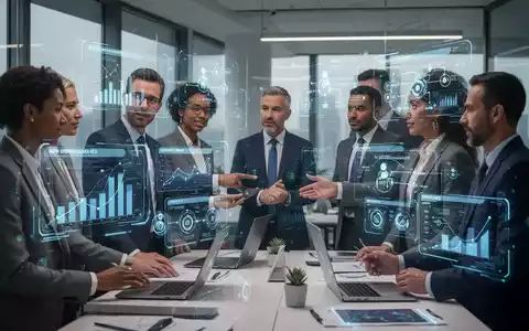 Geschäftsleute nutzen KI-Agenten zur Steigerung der Produktivität in Vertrieb und Logistik mit holografischen Datenvisualisierungen. - Foto: über boerse-global.de