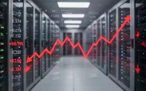 Digitale Buchhaltung mit negativen Finanztrends, überlagert von verschwommenem Serverraum, symbolisiert Kostendruck in KI. - Foto: über boerse-global.de