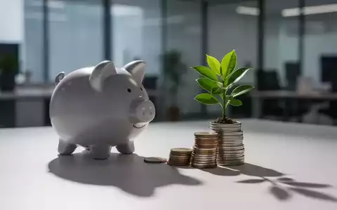 Ein stilisiertes Sparschwein wirft einen langen Schatten auf Münzen und eine Pflanze, die Finanzplanung und Wachstum symbolisieren. - Foto: über boerse-global.de