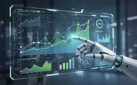 Futuristisches digitales Interface mit Daten und einer dezenten Roboterhand als Symbol für KI-Automatisierung im Unternehmensumfeld. - Foto: über boerse-global.de