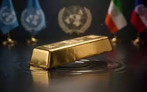 Ein glänzender Goldbarren mit leichtem Abwärtstrend, der diplomatische Symbole im unscharfen Hintergrund widerspiegelt. - Foto: über boerse-global.de