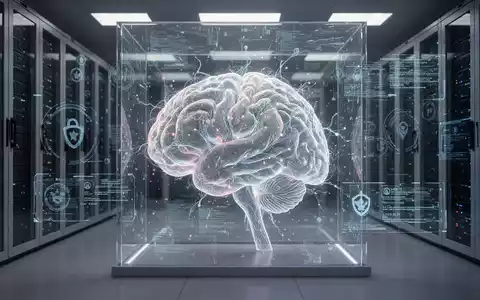 Glühendes, komplexes neuronales Netzwerk oder KI-Gehirn in einem Regierungsserverraum mit holografischen Datenströmen und Sicherheitsprotokollen. - Foto: über boerse-global.de
