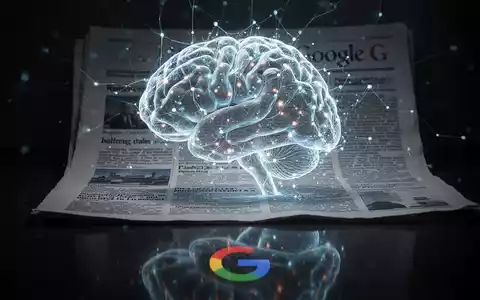 Leuchtendes neuronales Netz-Gehirn über Zeitung, symbolisiert KI-Interaktion mit Nachrichten. - Foto: über boerse-global.de