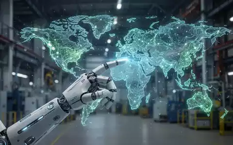 Menschliche Roboterhand interagiert mit holografischer Datenprojektion, Symbol für KI-Verkörperung in der Industrie. - Foto: über boerse-global.de