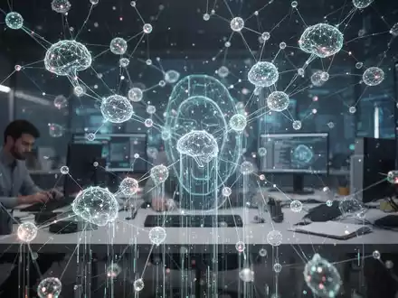 Abstrakte Darstellung steigender KI-Kosten, symbolisiert durch leuchtende Datenknoten, die menschliche Arbeit im Hintergrund überlagern. - Foto: über boerse-global.de