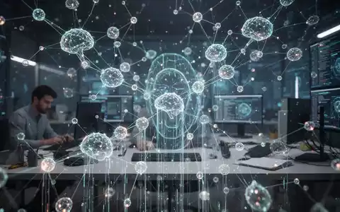 Abstrakte Darstellung steigender KI-Kosten, symbolisiert durch leuchtende Datenknoten, die menschliche Arbeit im Hintergrund überlagern. - Foto: über boerse-global.de