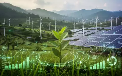 Eine grüne Landschaft in Vietnam mit Solarmodulen und digitalen Überlagerungen, die Wachstum und nachhaltige Investitionen symbolisieren. - Foto: über boerse-global.de