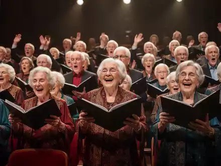Ältere Menschen nehmen an einer kulturellen Aktivität teil, singen oder besuchen eine Theateraufführung, mit Fokus auf Freude und Gemeinschaft. - Foto: über boerse-global.de