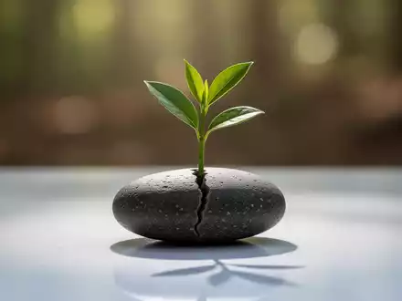 Ein glatter, dunkler Stein, aus dem ein grüner Spross wächst, symbolisiert naturheilkundliche Regeneration und Stoffwechselgesundheit. - Foto: über boerse-global.de