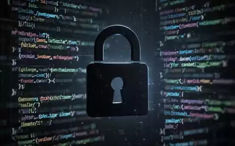 Ein dunkles, digitales Vorhängeschloss-Symbol über einem verschwommenen Hintergrund aus leuchtenden Codezeilen und Daten, das einen Ransomware-Angriff und Datenschutz symbolisiert. - Foto: über boerse-global.de