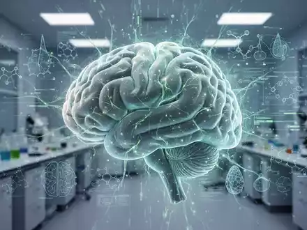 Ein stilisiertes, abstraktes Gehirn, durchzogen von leuchtenden neuronalen Pfaden und digitalen Datenströmen, symbolisiert Forschung und Innovation im Bereich der psychischen Gesundheit. - Foto: über boerse-global.de