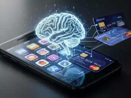 KI-Gehirn-Symbol auf Smartphone, verbunden mit Kreditkarte - Foto: ĂĽber boerse-global.de
