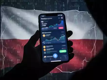 Eine schattenhafte Hand hält ein Smartphone, das Krypto-Konten und digitalen Code anzeigt, im Kontext von Cyberkriminalität. - Foto: über boerse-global.de