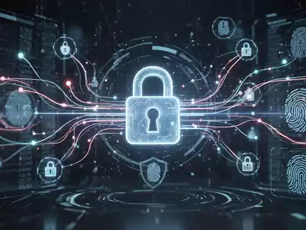 Sichere digitale Transaktionsoberfläche mit leuchtenden Linien, Vorhängeschloss-Symbol und abstraktem Datenfluss zur Betrugserkennung. - Foto: über boerse-global.de