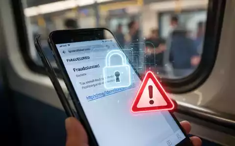 Nahaufnahme eines Smartphones mit einer Phishing-E-Mail auf dem Bildschirm, überlagert von einem digitalen Vorhängeschloss und einem Warnsymbol. - Foto: über boerse-global.de