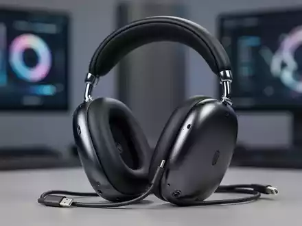 Apple AirPods Max 2 Kopfhörer in Mitternacht, mit elegantem Design und metallischem Finish auf technisch inspiriertem Hintergrund. - Foto: über boerse-global.de