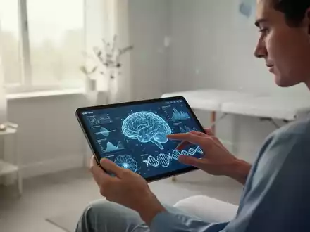 Eine Person betrachtet nachdenklich ein Tablet in einem ruhigen Therapiezimmer, das die Verbindung von digitaler Therapie und Genetik symbolisiert. - Foto: über boerse-global.de