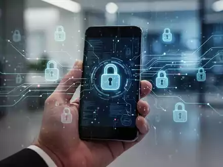 Eine Hand hält ein Android-Smartphone mit einem digitalen Overlay aus Datenströmen und Schloss-Symbolen, das verdecktes Tracking und Datenschutz darstellt. - Foto: über boerse-global.de