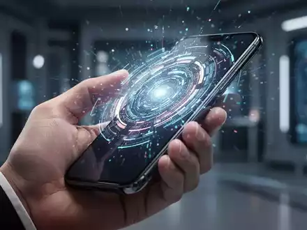 Handy mit abstrakter, leuchtender digitaler Oberfläche, die KI und Automatisierung andeutet. - Foto: über boerse-global.de