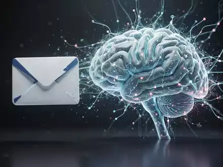 E-Mail-Symbol wandelt sich in abstraktes neuronales Netz, symbolisiert Notion Mails Einstellung und KI-Wende. - Foto: über boerse-global.de
