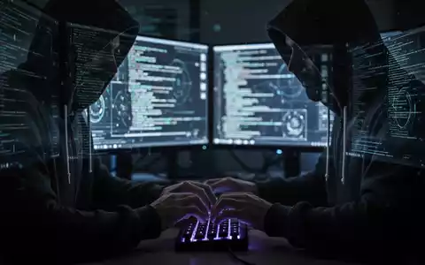 Eine Person im Kapuzenpullover, beleuchtet von Computerbildschirmen, tippt schnell auf einer Tastatur. Visualisiert Datendiebstahl und Cyberkriminalität. - Foto: über boerse-global.de