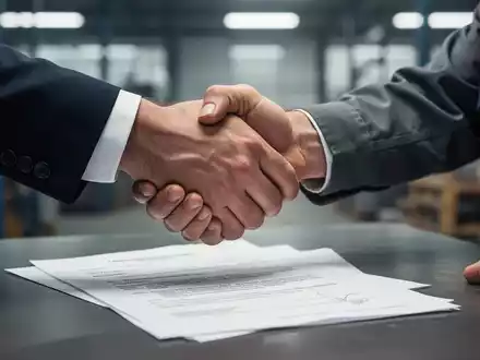 Zwei Hände, eine im Anzugärmel, die andere in Arbeitskleidung, ringen um ein Dokument, symbolisierend Konflikt zwischen Management und Betriebsrat. - Foto: über boerse-global.de