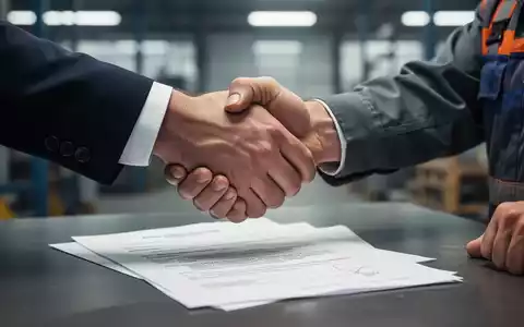 Zwei Hände, eine im Anzugärmel, die andere in Arbeitskleidung, ringen um ein Dokument, symbolisierend Konflikt zwischen Management und Betriebsrat. - Foto: über boerse-global.de
