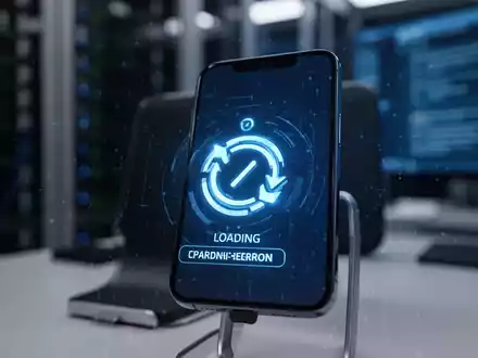 Nahaufnahme eines Smartphone-Bildschirms mit weißem Ladekreis auf dunklem Hintergrund, was auf ein Bootloop-Problem hinweist. - Foto: über boerse-global.de