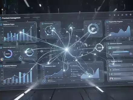 Schlanke digitale Oberfläche mit Projektmanagement, Datenanalyse und KI-gesteuerten Erkenntnissen mit leuchtenden Verbindungen. - Foto: über boerse-global.de