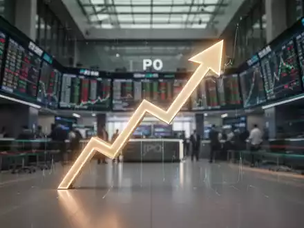 Ein aufsteigender Pfeil über einem Börsenparkett, der einen Börsengang und Wachstum symbolisiert. - Foto: über boerse-global.de