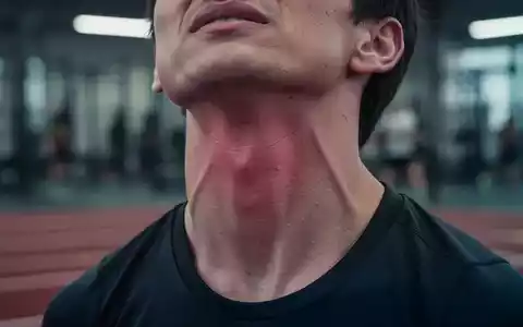 Nahaufnahme des Halses einer Person, die Unbehagen zeigt, mit einem verschwommenen Hintergrund eines Sportplatzes. - Foto: über boerse-global.de